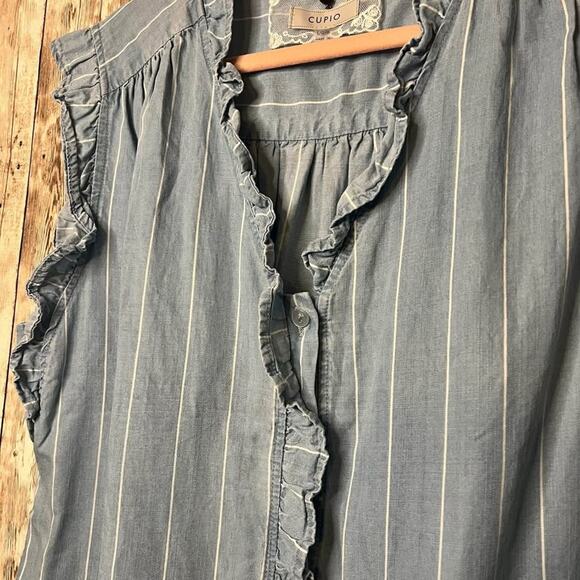 🌸 Cupio Striped Ruffle Sleeveless Top – Size Large - Picture 2 of 4